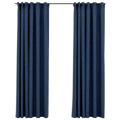 Berkfield Premium Linen-Look Blackout Curtains With Hooks 2 Pcs Blue 140X245 Cm
