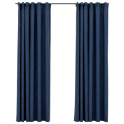 Berkfield Premium Linen-Look Blackout Curtains With Hooks 2 Pcs Blue 140X245 Cm