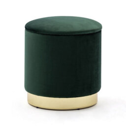Hnnhome 37Cm Round Dark Green Velvet Ottoman Storage Box With Lid,pouffe Seat Chair,bedroom Dressing Stool With Gold Plating Base