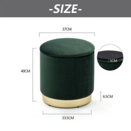 Hnnhome 37Cm Round Dark Green Velvet Ottoman Storage Box With Lid,pouffe Seat Chair,bedroom Dressing Stool With Gold Plating Base - thumbnail 3