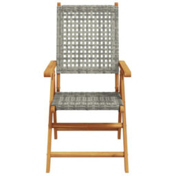 Berkfield Reclining Garden Chairs 6 Pcs Grey Poly Rattan And Solid Wood - thumbnail 4