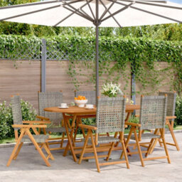 Berkfield Reclining Garden Chairs 6 Pcs Grey Poly Rattan And Solid Wood - thumbnail 1