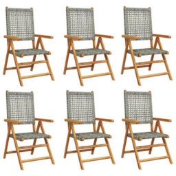 Berkfield Reclining Garden Chairs 6 Pcs Grey Poly Rattan And Solid Wood - thumbnail 2