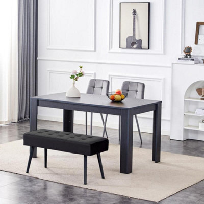 Kosy Koala Modern Dark Grey Dining Table Set With 2 Grey Velvet Chairs And 1 Black Bench - image 1