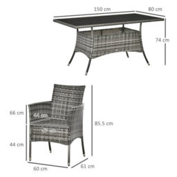 Wyld Haus Zila 6-Seater Grey Rattan Outdoor Dining Set - Rectangular Glass Table With Cushioned Armchairs - thumbnail 4