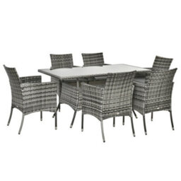 Wyld Haus Zila 6-Seater Grey Rattan Outdoor Dining Set - Rectangular Glass Table With Cushioned Armchairs - thumbnail 2