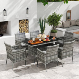 Wyld Haus Zila 6-Seater Grey Rattan Outdoor Dining Set - Rectangular Glass Table With Cushioned Armchairs - thumbnail 3