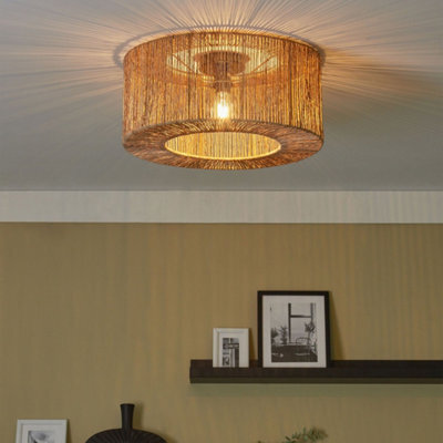 Beliani Ceiling Lamp Natural Jute Shade With Black Iron Base, 50Cm Diameter, Warm White Lighting - image 1