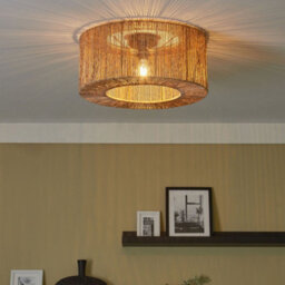 Beliani Ceiling Lamp Natural Jute Shade With Black Iron Base, 50Cm Diameter, Warm White Lighting - thumbnail 1