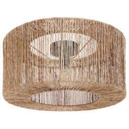 Beliani Ceiling Lamp Natural Jute Shade With Black Iron Base, 50Cm Diameter, Warm White Lighting - thumbnail 5