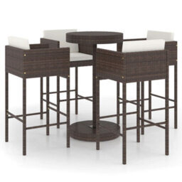 Berkfield 5 Piece Garden Bar Set With Cushions Poly Rattan Brown - thumbnail 2