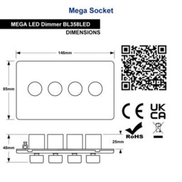 Long Life Lamps Company Matt Black 4 Gang 2 Way Led Dimmer Screwless Bl358Led - thumbnail 2
