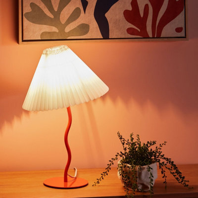 Beliani Table Lamp - Orange Iron Base, Pleated White Shade, Modern Retro Style - W30 X D30 X H48Cm - image 1