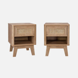 Sweeek - Set Of 2 Wood Effect And Cane Bedside Tables Mani Natural 39X39X49 Cm - thumbnail 3