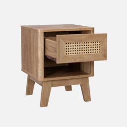 Sweeek - Set Of 2 Wood Effect And Cane Bedside Tables Mani Natural 39X39X49 Cm - thumbnail 7