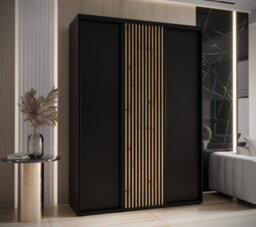 Arte Sleek Sapporo Sliding Door Wardrobe 170Cm In Black Matt: Modern Bedroom Storage (H)2050mm (W)1700mm (D)600mm - thumbnail 1