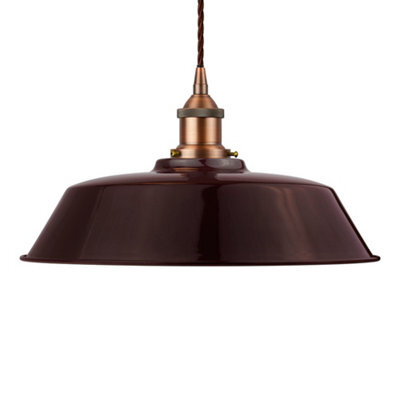 Burgundy Red Chancery Painted Dome Pendant Light With Matt Antique Copper Lamp Holder And Brown Twisted Cable - Se Home - image 1
