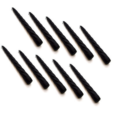 "SolaDirect Tapered Dinner Candles, Table Spiral Candles, Pack Of 10, Decorative Household Candles, Up To 7 Hours, 23 Cm / 9"" (Black)" - image 1