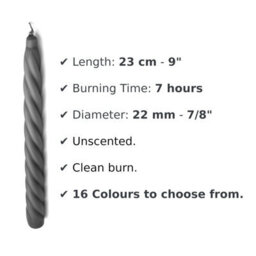 "SolaDirect Tapered Dinner Candles, Table Spiral Candles, Pack Of 10, Decorative Household Candles, Up To 7 Hours, 23 Cm / 9"" (Black)" - thumbnail 3