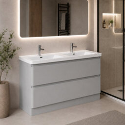Plum&clay Marvel Floor Standing Bathroom Vanity Unit In Light Grey Gloss With Ceramic Basin (W)1200mm - thumbnail 1