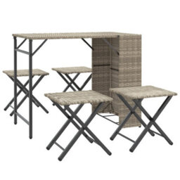 Berkfield 5 Piece Garden Dining Set Foldable Light Grey Poly Rattan - thumbnail 2