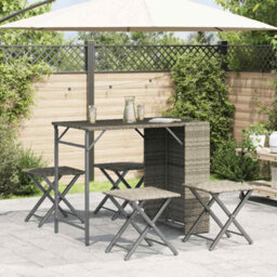 Berkfield 5 Piece Garden Dining Set Foldable Light Grey Poly Rattan - thumbnail 3