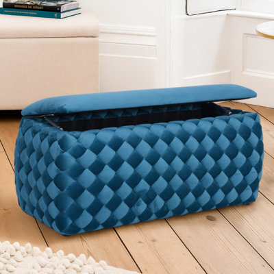 Plumeo Large Velvet Fabric Ottoman - Teal
