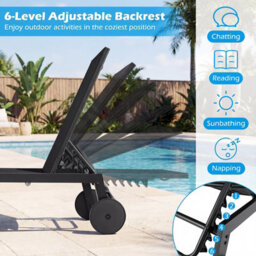 Costway Patio Sun Lounger Chair With Wheels Set Of 2 Outdoor Recliner-Black - thumbnail 7