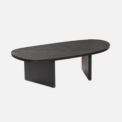 Sweeek - Oval Coffee Table Mango Wood And Stone Veneer Shiva Black 119.5X60X35 Cm - image 1