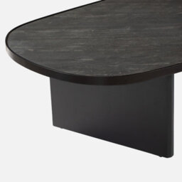 Sweeek - Oval Coffee Table Mango Wood And Stone Veneer Shiva Black 119.5X60X35 Cm - thumbnail 3