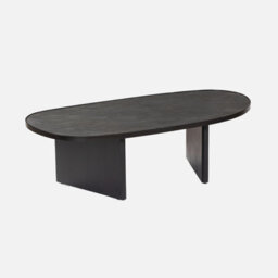 Sweeek - Oval Coffee Table Mango Wood And Stone Veneer Shiva Black 119.5X60X35 Cm