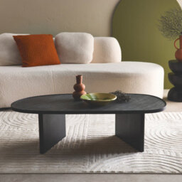 Sweeek - Oval Coffee Table Mango Wood And Stone Veneer Shiva Black 119.5X60X35 Cm - thumbnail 4