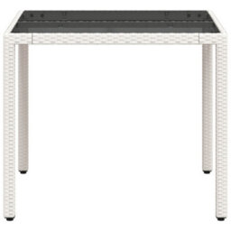 Berkfield Garden Table With Glass Top White 90X90X75 Cm Poly Rattan - thumbnail 6