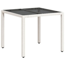 Berkfield Garden Table With Glass Top White 90X90X75 Cm Poly Rattan - thumbnail 7