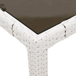 Berkfield Garden Table With Glass Top White 90X90X75 Cm Poly Rattan - thumbnail 9