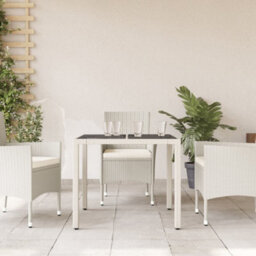 Berkfield Garden Table With Glass Top White 90X90X75 Cm Poly Rattan - thumbnail 3