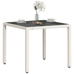 Berkfield Garden Table With Glass Top White 90X90X75 Cm Poly Rattan - thumbnail 4