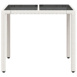 Berkfield Garden Table With Glass Top White 90X90X75 Cm Poly Rattan - thumbnail 5