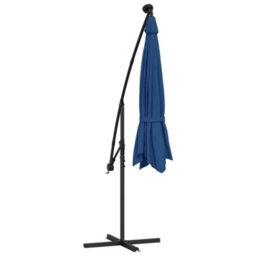 Berkfield Cantilever Umbrella With Led Lights And Steel Pole 300 Cm Azure - thumbnail 7