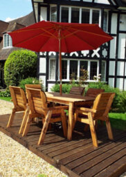 Charles Taylor 6 Seater Wooden Rectangular Dining Table & Chairs Set Red Cushion - thumbnail 1