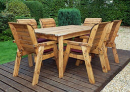 Charles Taylor 6 Seater Wooden Rectangular Dining Table & Chairs Set Red Cushion - thumbnail 2