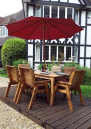 Charles Taylor 6 Seater Wooden Rectangular Dining Table & Chairs Set Red Cushion - thumbnail 3