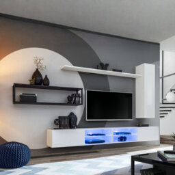 Switch Met Iv Industrial Wall Unit Modern White Black Living Room Set With Tv Cabinets Shelves And Metal Bookcase - thumbnail 2