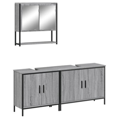 Berkfield Durable 3 Piece Bathroom Furniture Set Grey Sonoma Engineered Wood
