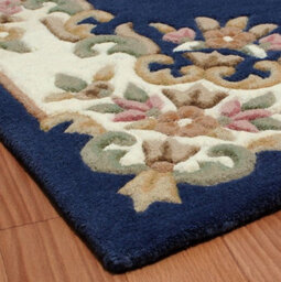 Handmade Bordered Easy To Clean Royal Blue Traditional Floral Wool Rug For Living Room & Bedroom-120Cm X 180Cm - thumbnail 2