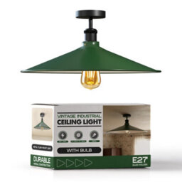E27 Semi Flush Mount Ceiling Light Metal 40Cm Green Lampshade Vintage Ceiling Lighting For Living Room With Bulb