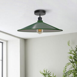E27 Semi Flush Mount Ceiling Light Metal 40Cm Green Lampshade Vintage Ceiling Lighting For Living Room With Bulb - thumbnail 2
