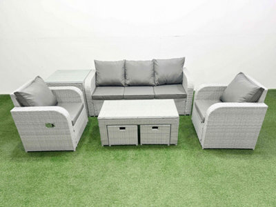 Fimous Pe Rattan Garden Furniture Set Reclining Chair Sofa Lounge Sofa Set Rectangular Coffee Table Side Table 2 Small Stools - image 1