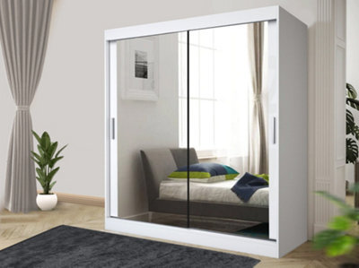 RAC3 Sliding Wardrobe With Mirror Space Saving Bedroom Wardrobe, Contemporary Bedroom Sliding Wardrobe & Mirror Wardrobe (White, 203Cm) - image 1