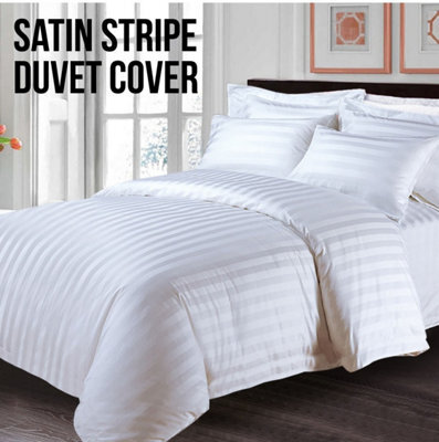 Ameha Stripe Duvet Set With Pillowcase Reversible Bedding & Soft Microfiber Cover White Super King Size 260X220Cm - image 1